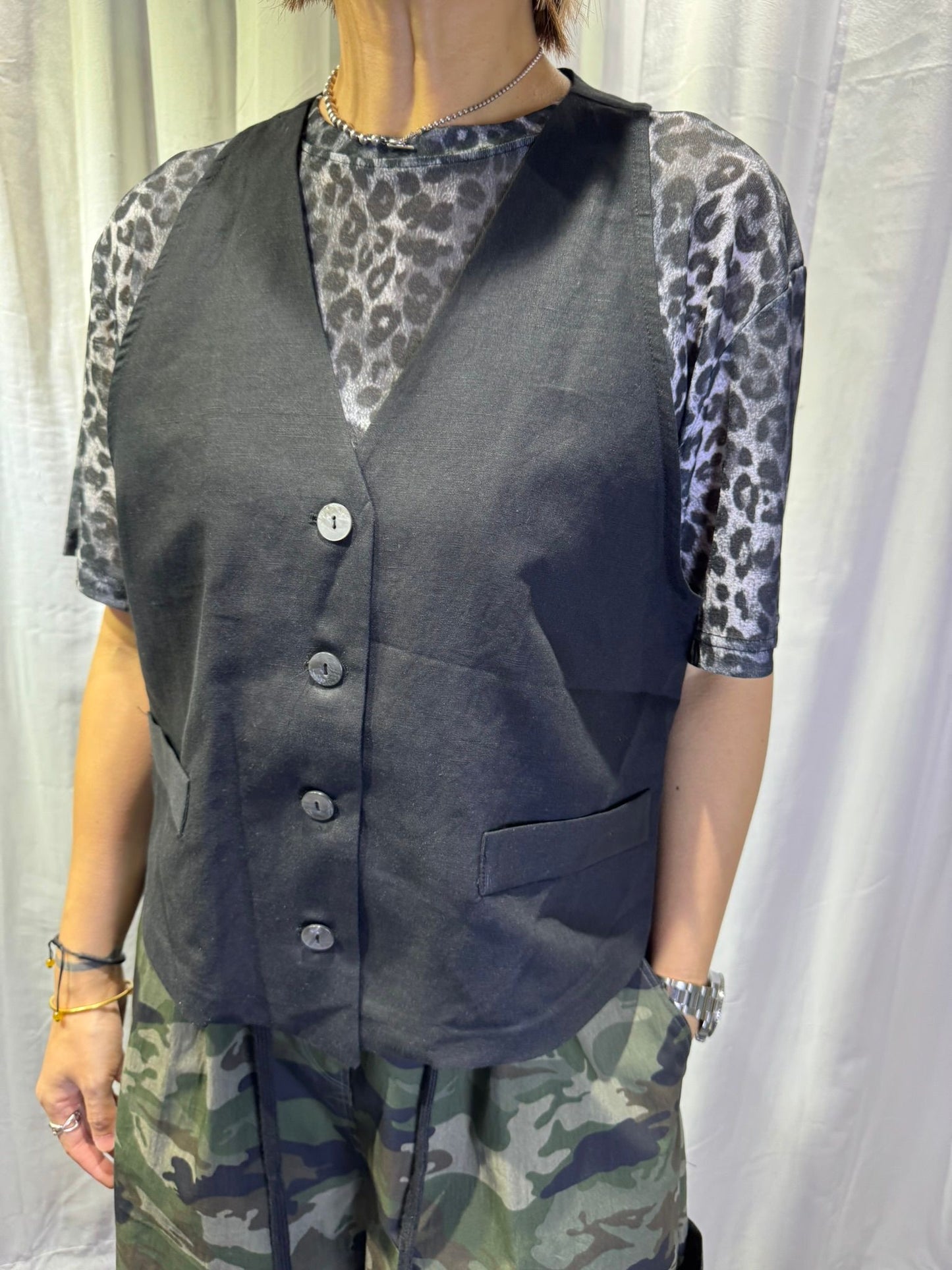 麻料西裝背心外套